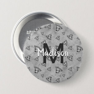 Cool pizza slice vintage black white grey Monogram 7.5 Cm Round Badge