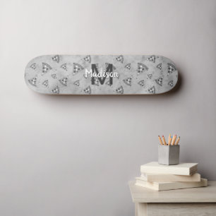 Cool pizza slice vintage black white grey Monogram Skateboard