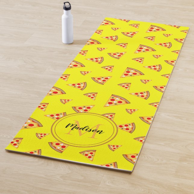 Cool pizza slices pattern Monogram neon yellow Yoga Mat (In Situ)