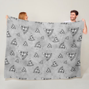 Cool pizza slices vintage black white grey pattern fleece blanket