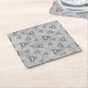 Cool pizza slices vintage black white grey pattern square paper coaster