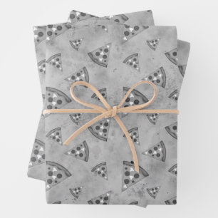 Cool pizza slices vintage black white grey pattern wrapping paper sheet