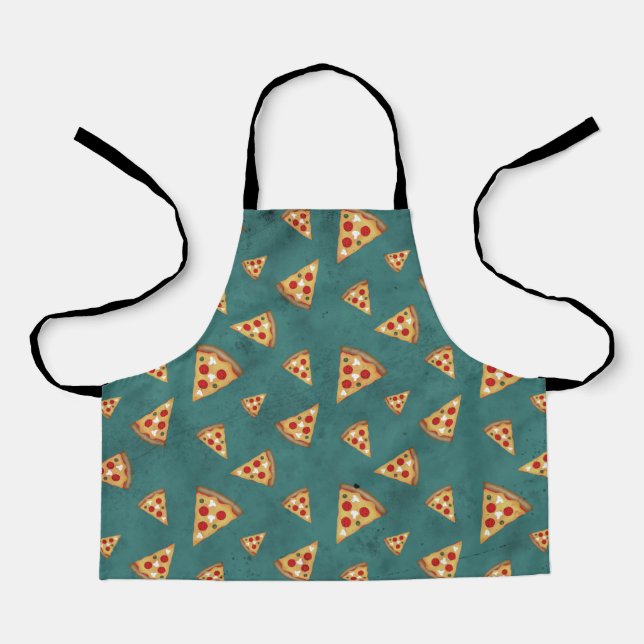Cool pizza slices vintage teal pattern apron (Front)
