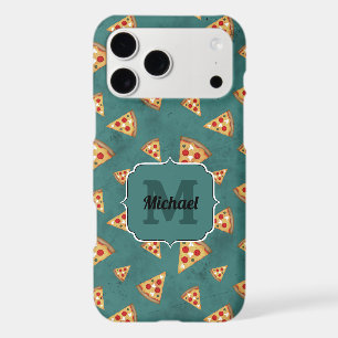 Cool pizza slices vintage teal pattern Monogram