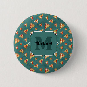 Cool pizza slices vintage teal pattern Monogram 6 Cm Round Badge
