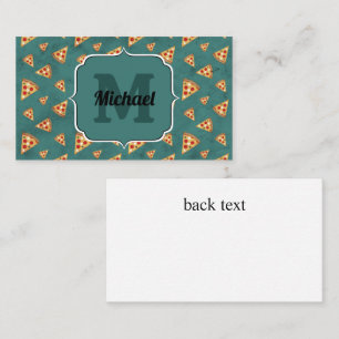 Cool pizza slices vintage teal pattern Monogram Business Card