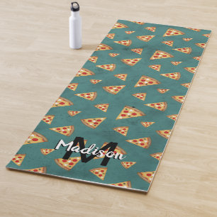 Cool pizza slices vintage teal pattern Monogram Yoga Mat
