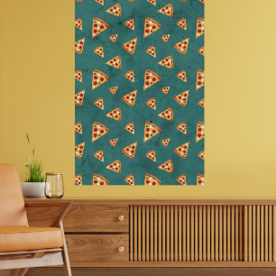 Cool pizza slices vintage teal pattern poster
