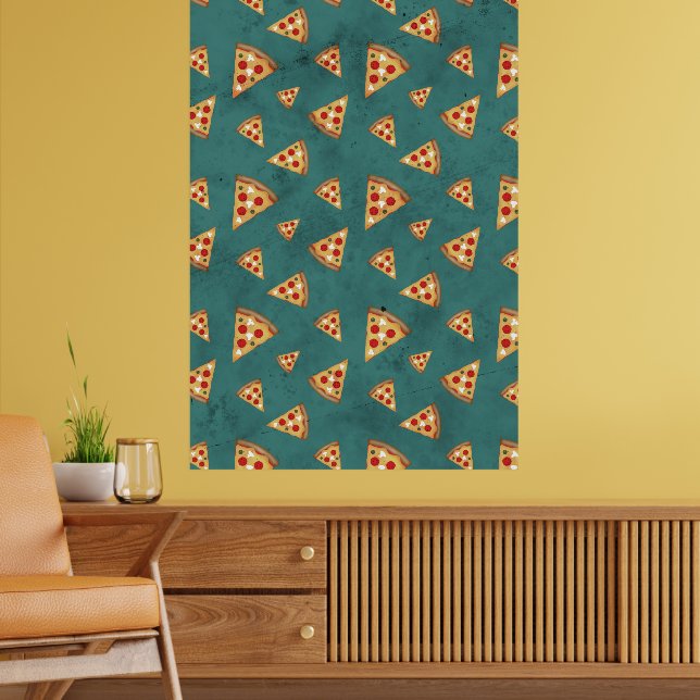 Cool pizza slices vintage teal pattern poster (Living Room 2)
