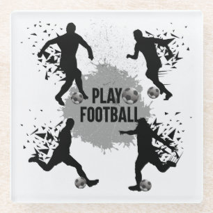 Cool Play Football Silhouettes Glass Coaster