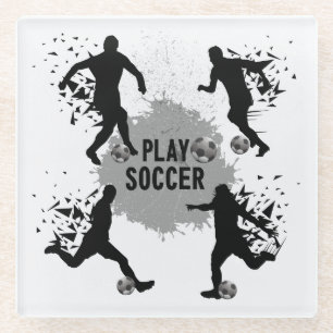 Cool Play Soccer Silhouettes Glass Coaster