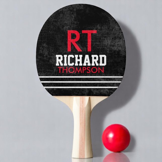 Cool Player Monogram (name + initials) aged black Ping Pong Paddle (Creator Uploaded)