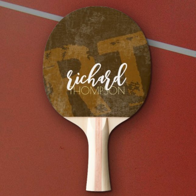 Cool Player Monogram (name & initials) aged brown Ping Pong Paddle (Creator Uploaded)
