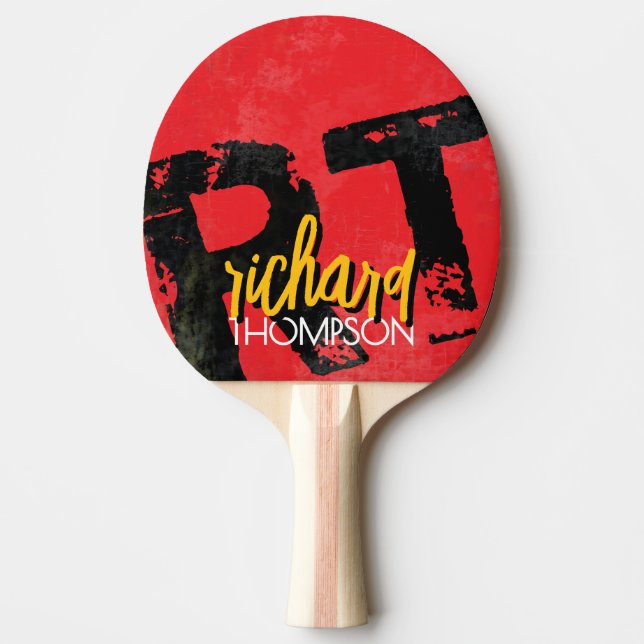 Cool Player Monogram (name & initials) aged RED Ping Pong Paddle (Front)