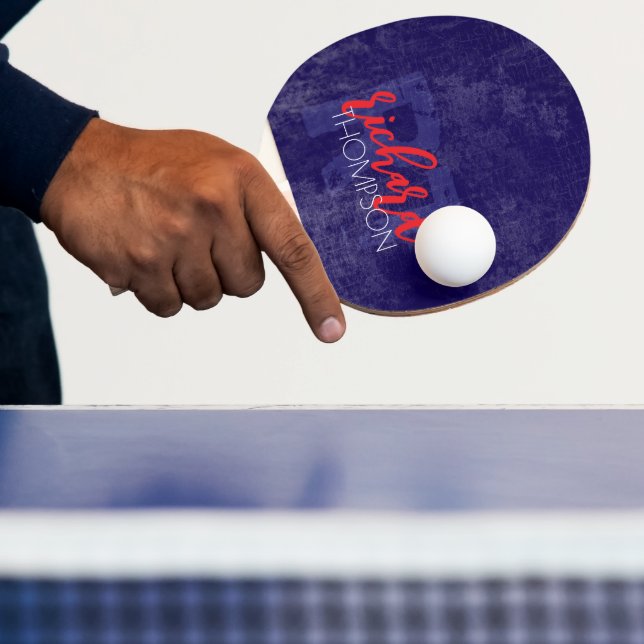 Cool Player Monogram (name + initials) on blue Ping Pong Paddle (Insitu)