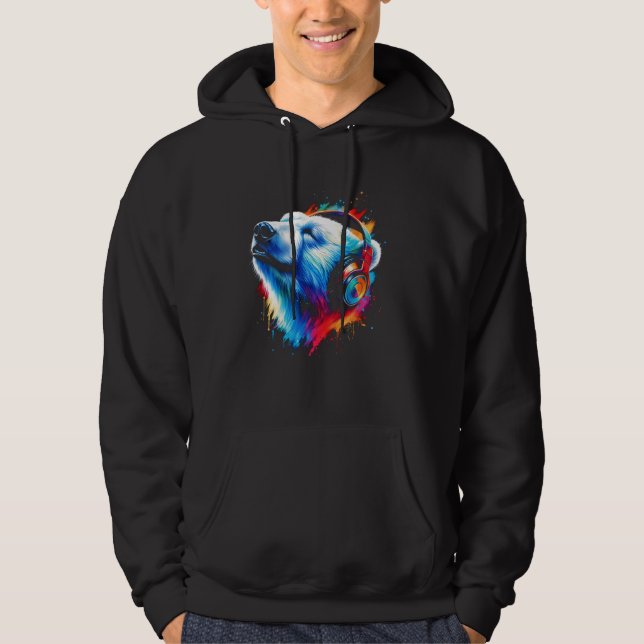 Cool Polar Bear Headphone Music Art Christmas Birt Hoodie (Front)