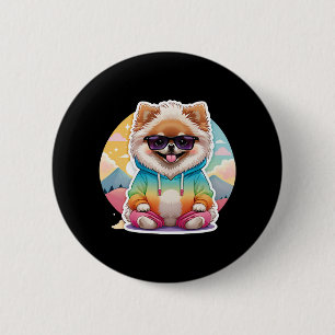 Cool Pomeranian in Rainbow Hoodie 6 Cm Round Badge
