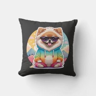 Cool Pomeranian in Rainbow Hoodie Cushion