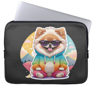 Cool Pomeranian in Rainbow Hoodie Laptop Sleeve