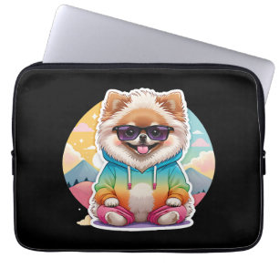 Cool Pomeranian in Rainbow Hoodie Laptop Sleeve
