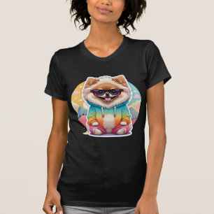 Cool Pomeranian in Rainbow Hoodie T-Shirt