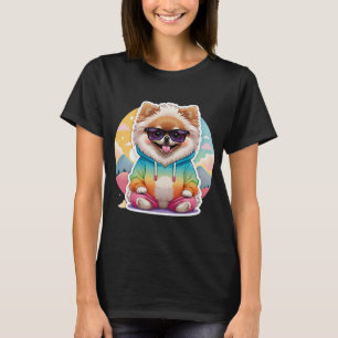 Cool Pomeranian in Rainbow Hoodie T-Shirt