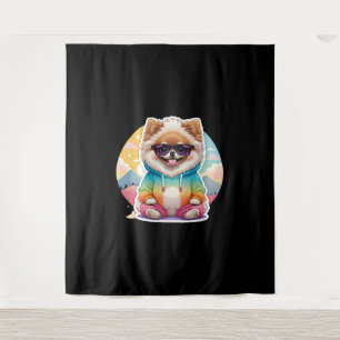 Cool Pomeranian in Rainbow Hoodie Tapestry