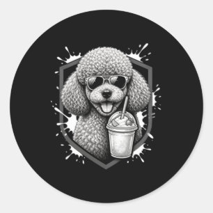 Cool Poodle With Sungles Funny Dog Drink Graphic Classic Round Sticker