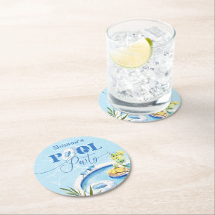 Cool pool birthday party blue swimming round paper coaster