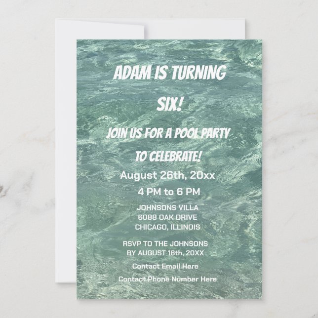 Cool Pool Birthday Party Blue Water Custom Age Invitation (Front)