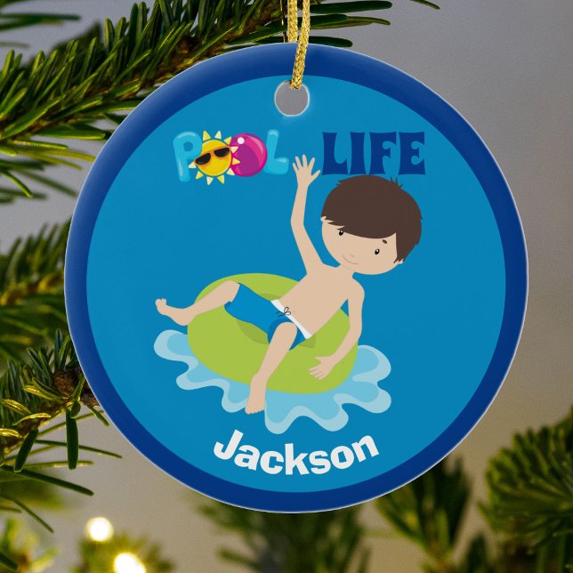 Cool Pool Boy Personalised Kids Swim Team Ceramic Ornament (Creator Uploaded)