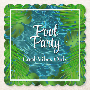 Cool Pool Party palm leaves Paper Coaster