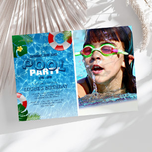 Cool Pool Party Photo   Swimming Birthday Invitation