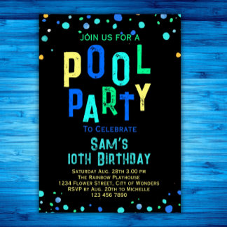 Cool Pool Party Summer Swimming Birthday Party  Invitation