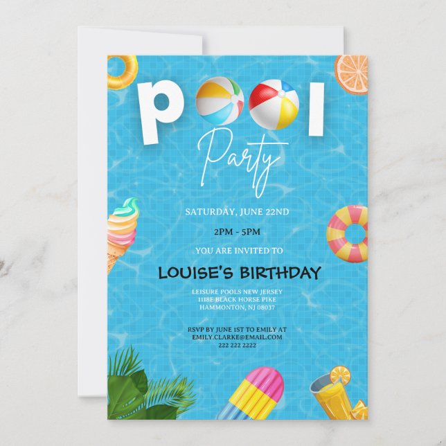 Cool Pool Party | Swimming Birthday Invitation (Front)