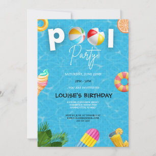 Cool Pool Party   Swimming Birthday Invitation