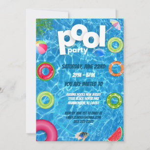 Cool Pool Party   Swimming Birthday  Invitation