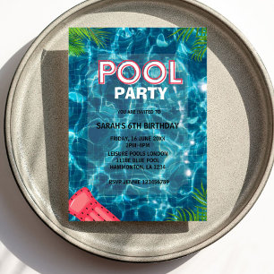 Cool Pool Party   Swimming Birthday Invitation