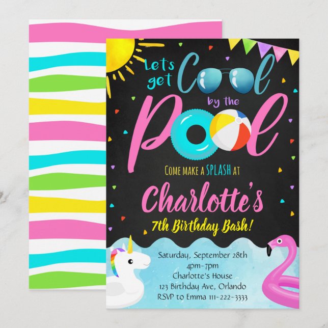 Cool Pool Party Swimming Birthday Invitation (Front/Back)