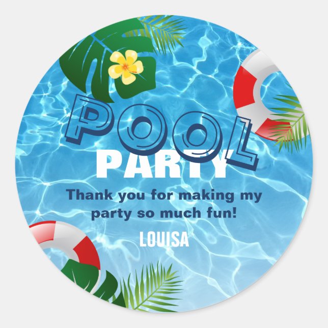 Cool Pool Party Thank You Birthday Classic Round Sticker (Front)