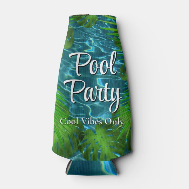 Cool Pool Party vibes palm leaves  Bottle Cooler (Front)