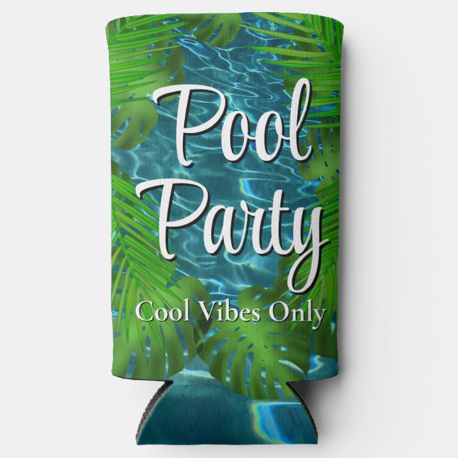 Cool Pool Party vibes palm leaves  Seltzer Can Cooler (Front)
