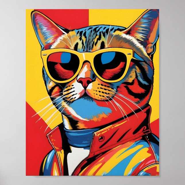 Cool Pop Art Cat in Sunglasses Poster (Front)