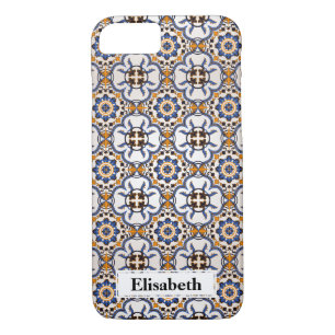 Cool Portuguese Azulejo Blue Yellow personalised iPhone 8/7 Case
