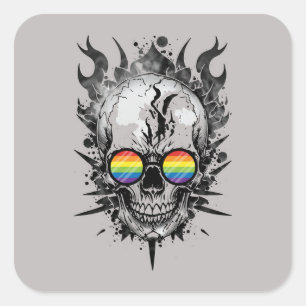 Cool Pride skull flames rainbow sticker