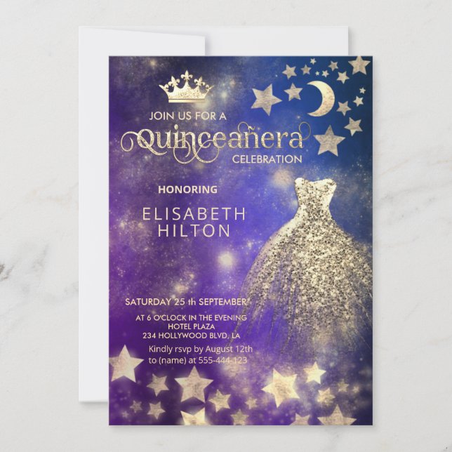 Cool princess celestial dress moon stars  invitation (Front)
