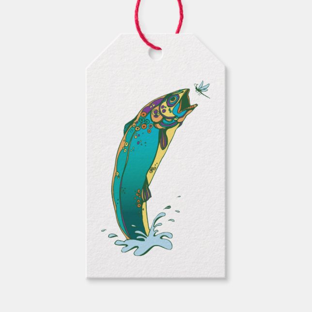 Cool Psychedelic Jumping Trout Gift Tags (Front)