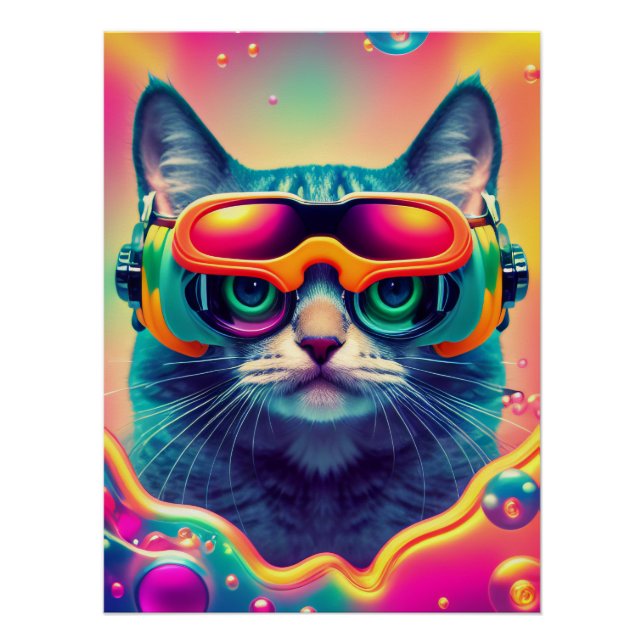 Cool Psychedelic Psychonaut Kitty Cat Poster (Front)