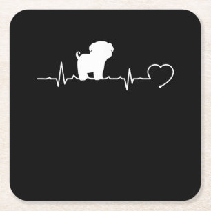 Cool Pug Dog Breed Heartbeat Puppy Square Paper Coaster