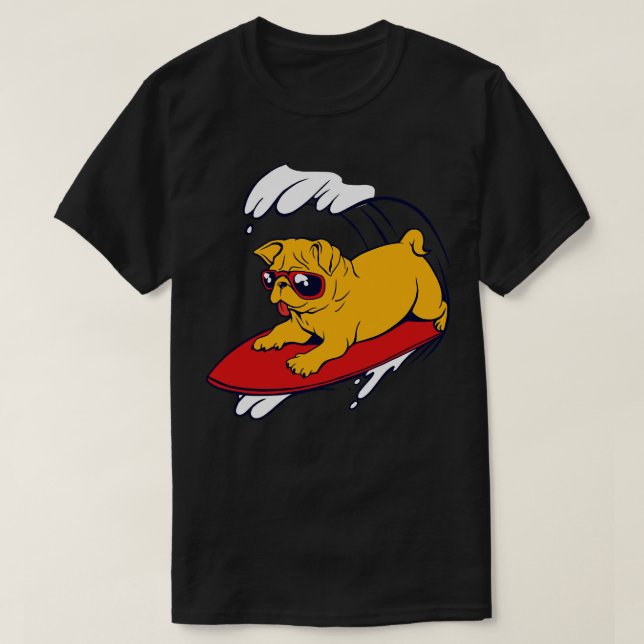 Cool Pug on Boogie Board T-Shirt (Design Front)